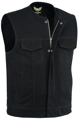 Leatherick SOA Gilet sans col en denim pour homme avec poches pour pistolet Noir - L