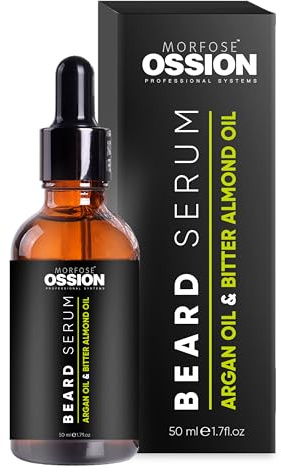 Morfose Ossion Beard Care Serum, Promotes Healthy Hair Growth, Fuller, Longer and Thicker Beard, Alleviates Itches, Eliminates Beardruff, Enriched with Argan and bitter Almond Oil, 50ml