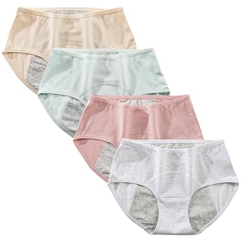Yintry Teen Girls Period Underwear Menstrual Period Panties Leak-Proof Mesh Cotton Womens Protective Briefs Pack of 4