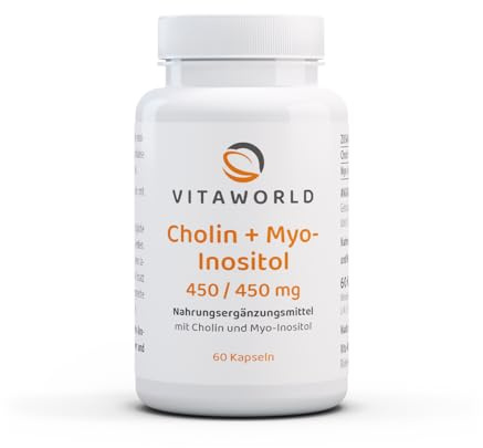 Vita World Choline 450 mg + Myo-Inositol 450 mg 60 Capsules Vegan Choline Bitartrate Made in Germany