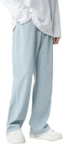 ORANDESIGNE Jeans Homme Patchwork Couleur Unie Denim Pantalon Vintage Baggy Jeans Hip Hop Straight Leg Boyfriend Denim Pants Pantalon Droit Streetwear O Bleu Clair M