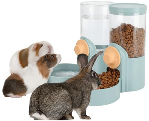 HYLYUN Kaninchenfutter Wasserspender 1L / 35oz Hängende Meerschweinchen Wasserflasche, Automatischer Tierfutterspender, Kaninchenkäfig Futternapf für Meerschweinchen Igel Frettchen Kaninchen