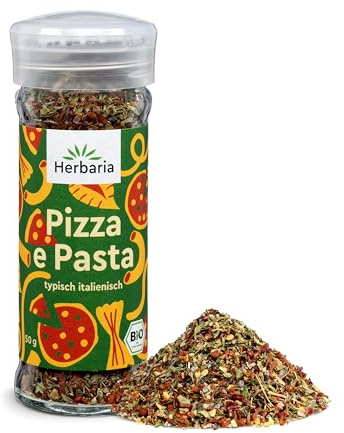 Herbaria Pizza e Pasta | BIO Pizza & Pasta Gewürz | mediterrane Gewürzmischung für Pizza, Pasta & Tomatensauce | für italienische Küche | 50g Gewürzstreuer