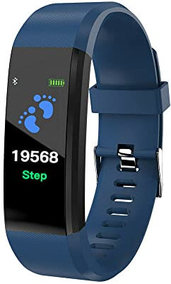 Reloj Inteligente para Hombres Mujeres, Fitness Tracker presión Arterial frecuencia cardíaca Bluetooth Pulsera, Fitness Watch Paso Contador de calorías podómetro Health Watch (Azul)