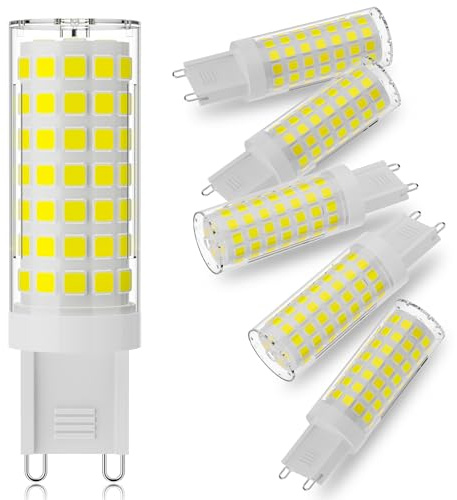 G9 LED Bulb 6W,60W Halogen Equivalent,5000K Daylight White,High Brightness 600LM, AC120V T4 G9 Bulbs with Long Lifespan for Chandeliers Home Lighting,G9 Bi-Pin Ceramic Base,Non-Dimmable,6 Pack
