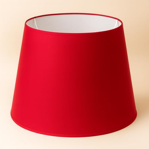 40 cm Lampenschirm, Baumwollstoff mit weißer PVC-Rückseite, handgefertigtes Produkt, für Tischlampe, Stehlampe (Rot)