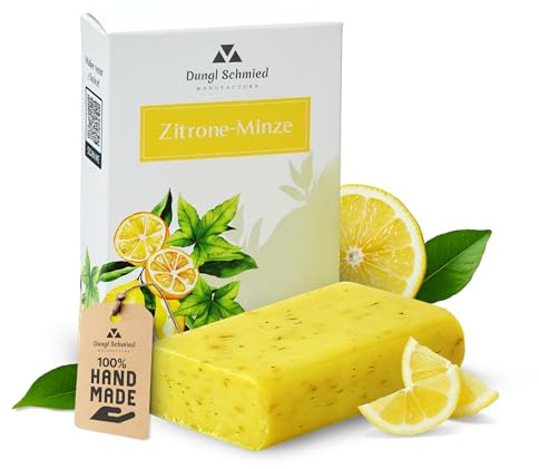 Dungl Schmied Savon citron-menthe fait à la main | Galet de savon Citornen | Naturel parfumé | Sans huile de palme | Savon de soin avec ingrédients naturels | Vegan | Pour tous les types de peau