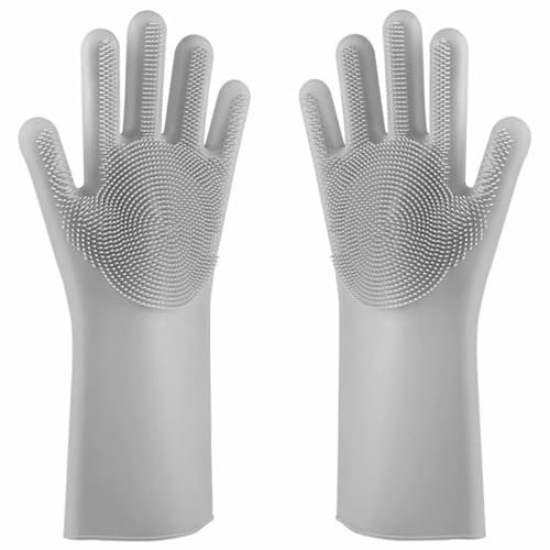Guante de goma Guantes de limpieza for lavavajillas, guantes mágicos de goma de silicona con cepillo, guantes de fregado reutilizables for la limpieza de la cocina del hogar, coches for mascotas(Gray)