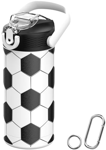 MYFOREST 400ml isolerad vattenflaska för barn, luktfri kirurgisk innerflaska, diskmaskinssäker, namnprick, mjuk sippra (Fotboll)