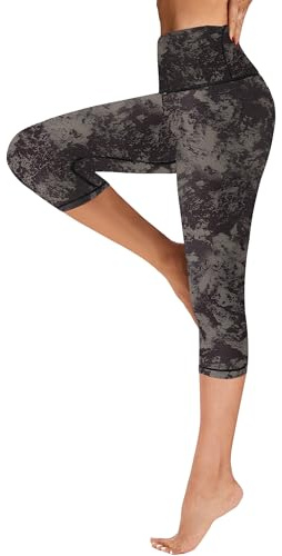 FLYILY Capribyxor sportleggings löpning tights hög midja bandage stretch fitness yogabyxor, Blackcloud, S
