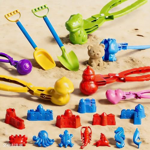 BLmukce 21 Pcs Beach Maker Clips Toys, Moulds Kit with 2 Shovels, Plastic Summer Toy for Kids 3 4 5 Years Old, Christmas Birthday Toys Gifts for Age 3-8 Boys & Girls