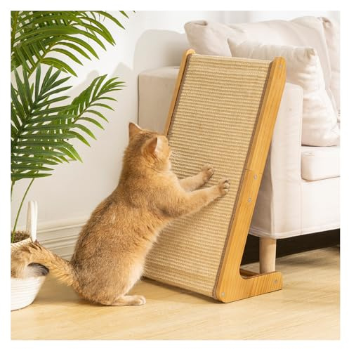 Avont Griffoir pour Chat en Sisal Naturel, Gratoir pour Jouer et Grimper, en Forme de L, Angle à 110°, Rampe et Planche Griffoir Chat en Bois, Grand Grattoir, Protection des Meubles 65×37 cm –Style B