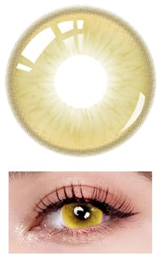 Lentilles couleur Jaune Marron - Halo du Sanctuaire. Pour Halloween, Fantaisie, Carnaval + étuis à lentilles de contact I 1 paire (2 pièces) I sans correction I -5,00 Dioptrien