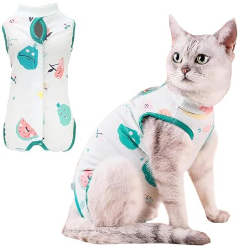 KEWUF Body Post operatorio Gatto Tuta per Recupero Gatti, Post Operatoria per Cani Gatti, Colletto Alternativo Anti-Leccato per Gattini Tutina Professionale per Ferite Addominali o Malattie(Verde, L)