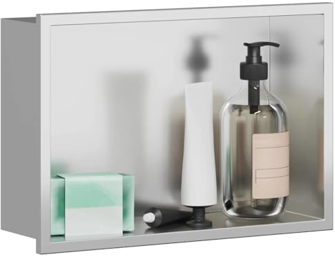 vidaXL Niche de Douche Argenté 30 x 20 x 9,5 cm Acier Inoxydable, Niche de Bain contemporaine, étagère rectangulaire, Accessoire de Douche Moderne, Design Minimaliste, Rangement Pratique