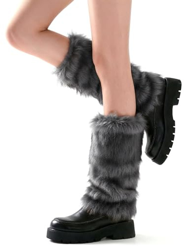 Scaldamuscoli da donna, in pelliccia sintetica, in peluche, 40 cm, grigio scuro, per inverno, carnevale, Halloween, feste a tema, travestimento
