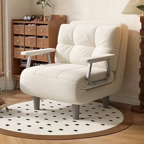 Fabulcozy Canapé Velours Côtelé Convertible 1 Place - Fauteuil Convertible avec Coussin et Accoudoirs Métal