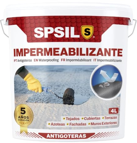 SPSIL Pintura Impermeabilizante Transparente 4L-Sellador Antifiltraciones y Antihumedad para Tejados, Terrazas, Cubiertas y Fachadas-Secado Rápido 1-2 h-rotección hasta 5 Años