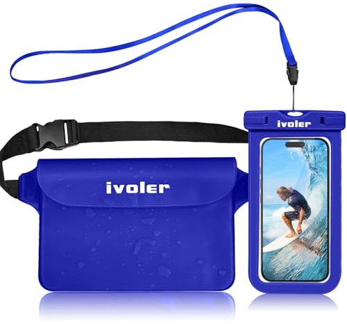 ivoler vattentät väska, midjeväska, skyddande fodral med vattentätt mobiltelefonfodral, universell strandväska med mobiltelefonficka, vattentät för vattensport, strand, simning, båtliv (mörkblå)