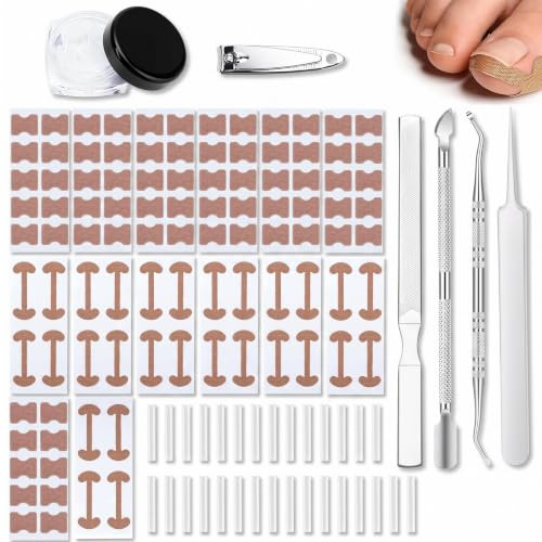 SINAYREK Set Uñas Encarnadas, 161 Piezas Parche Corrección Uñas, Corrector Pedicura, Tiras Uñas Encarnadas, Set Completo Cuidado Pies Acero Inoxidable`