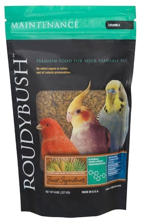 RoudyBush Daily Maintenance Bird Food, Crumbles Pellet Diet for Everyday Feeding, Complete Nutrition Support, No Artificial Colors or Flavors, Clean Label Formula, Crumbles Pellet Size, 8 oz