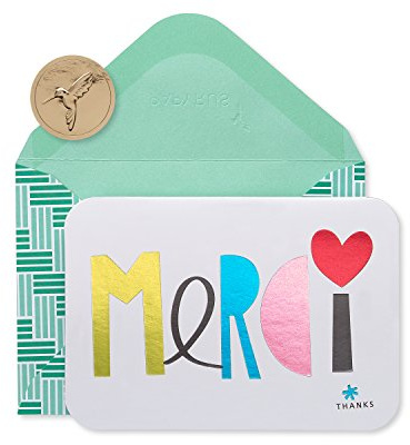 Papyrus Thank You Cards with Envelopes, Merci, teal, gold, blue, pink, red (14-Count), Multicolor