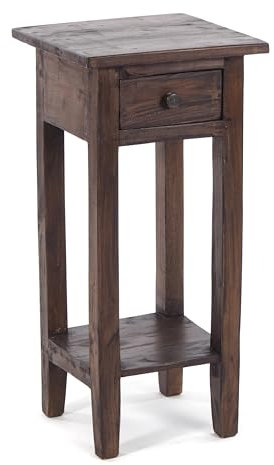 Vintage TELEFONTISCH Drawer 65 | Mahagoni Recyclingholz, 65x31x31cm (HxBxT) | Beistelltisch, Shabby Design | Farbe: 03 Dunkelbraun