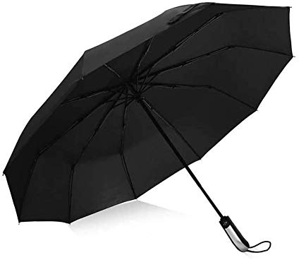 Regenschirm Taschenschirm Windproof Sturmfest bis 150 km/h Winddichter Doppel Baldachin Auf-Zu-Automatik 10 Edelstahl-Rippen UV-Schutz Leicht Kompakt Stabil, M, Schwarz