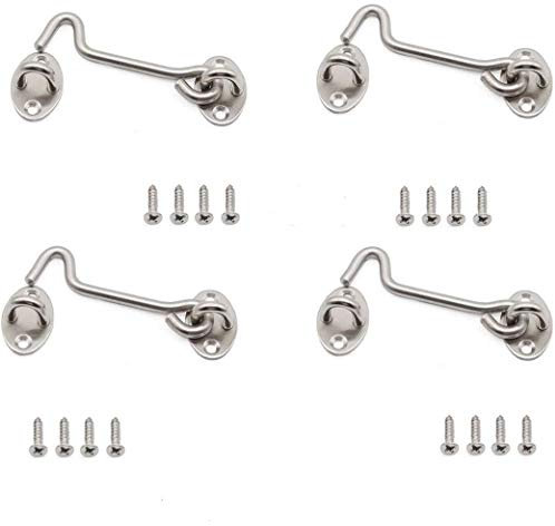 CO 4 x Stainless Steel Window Hooks, Storm Hooks, Heavy Duty Eye Lock Latch for Garden Door Window (4 Inches) Clasps