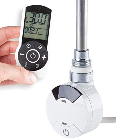 Heizstab für Badheizkörper weiß - 600 Watt Heizstab No. 3 mit Thermostat & Fernbedienung für Handtuchheizkörper