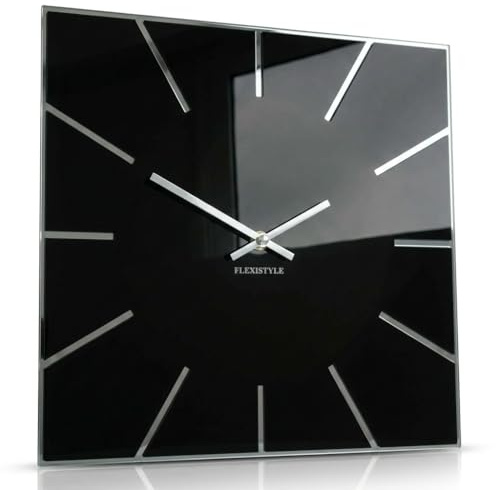 FLEXISTYLE Wanduhr 30cm modern schwarz leise große Wanduhren Design küchenuhr Wand Uhr wanduhr groß wanduhr schwarz wall Clock Badezimmer stilvoll Wohnzimmer