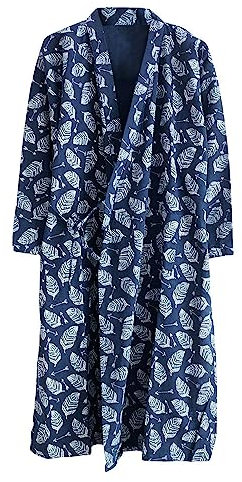 G-LIKE Unisex Kimono Nachthemd Bademantel – Traditioneller Japanischer Haori Yukata Stil 100% Baumwolle Frühling Sommer Hauskleid Saunamantel Leicht Dünn Nachtwäsche für Damen Herren (L, Dunkelblau)