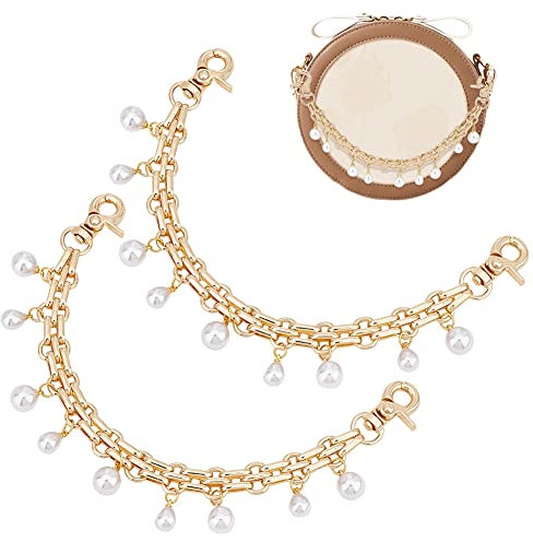 PandaHall Geldbörsen-Extender, 2 Stück Dekorativer Taschenriemen, Goldene Legierung Taschenkettenriemen Mit ABS-Perlen-Charms Ersatzgriff Taschenkettenriemen Charms Für Damen, Umhängetasche