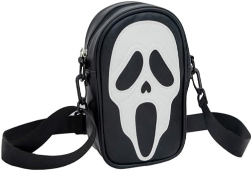 Noy Lacha Scream Ghostface PU Crossbody Geldbörsen Gothic Sling Schultertaschen mit verstellbaren Trägern Unisex, Schwarz