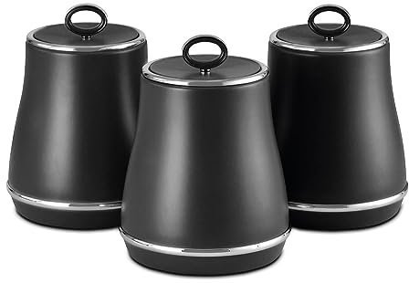 Tower Renaissance T826176BLK - Juego de 3 botes de almacenamiento para café, azúcar, té, 1,5 L, color negro