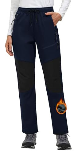VILIGO Damen Skihose Outdoorhose Wasserdicht Winddichte Softshellhose Warme Gefütterte Trekkinghose Atmungsaktive Schnelltrocknende Thermohose Wanderhose Winter Ski Pants Cargohose mit Taschen