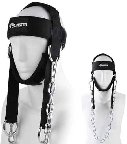 LINSTER Allenamento Collo, Neck Builder Strap con 5MM Neoprene Imbottita Head Harness E Regolabile Dip Catena Acciaio Lunga, Supporto Allenamento Collo Pesi Imbracatura, Pesi Boxe Gym Trainer