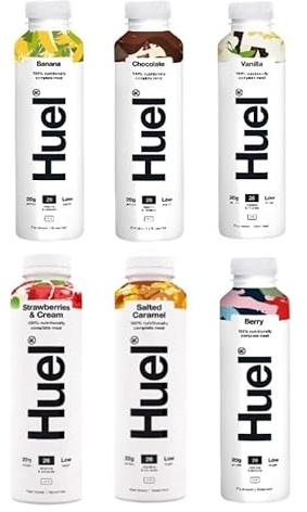 Huel 500ml Variety Pack Ready To Drink Nutritionally Complete Meal Flavours Inc. Chocolate, Vanilla, Banana, Berry, Salted Caramel, Strawberries & Cream (Pack of 6)