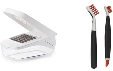 OXO Good Grips Vegetable Chopper with Easy-Pour Opening, White, 10.7 x 26.2 x 16.5 cm & Good Grips Deep Clean Brush Set - Orange