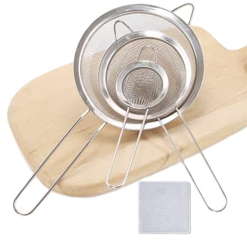 LIANRISES 3pcs Sieves and Strainers Flour Sifter Sieves for Cooking Fine Mesh Strainer Sieve for Baking Fine Mesh Sieve Set Metal Sieve Stainless Steel with 1pc Wire Dishwashing Rags Dishwasher Safe