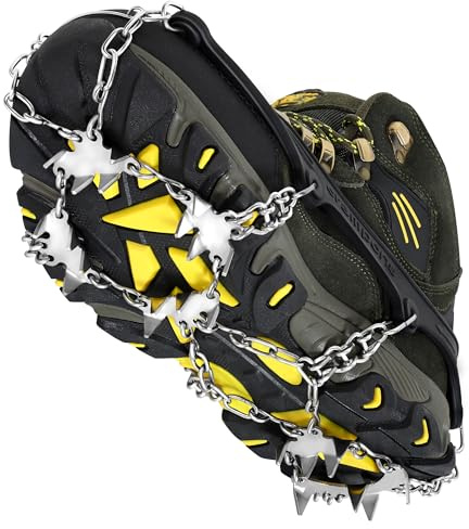 Jokisa Crampones para Botas de Senderismo, 24 Dientes Tacos de Hielo Inoxidable, Engrosadas Garras de Zapatos de Acero Tracción Antideslizante para Botas Zapatos para Caminar, Senderismo, Escalada