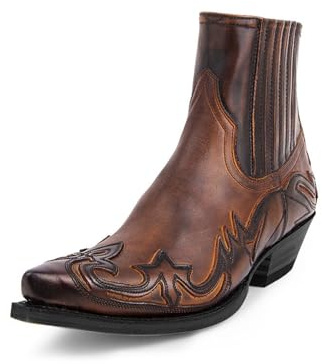 LMUIPMAA Hombres Botas De Cowboy Classic Embroidered Botas Occidentales A Media Pantorrilla Retro Bajo Bloque Tacón Botines,Marrón,45 EU