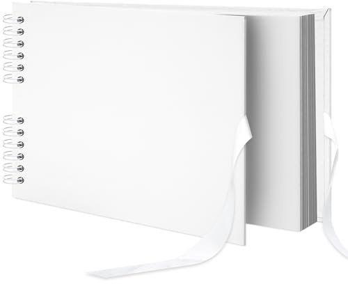 Remowith 29x21,5 cm Album fotografico Album per ritagli fai da te 40 Pagine, Libro illustrato in carta kraft con nastro di seta Libro dei ricordi per matrimonio bambino famiglia viaggi, Bianco