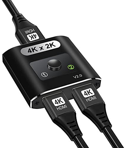 Aluminum HDMI Splitter 2 in 1 out / 1 In 2 out, Bi-directional HDMI Switch, 4K@60Hz, 3D 1080P, Suitable for TV Box, Laptop, PS3/4/5, DVD, Black