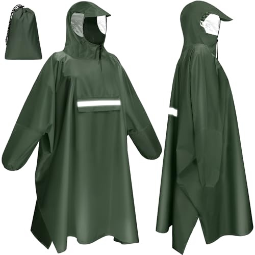 Faneam Impermeabile Poncho Antipioggia Uomo Donna, Riutilizzabile Poncho da Pioggia Bicicletta con Strisce Riflettenti, Impermeabile con Cappuccio leggero per Ciclismo, Trekking, Pesca,Taglia Unica