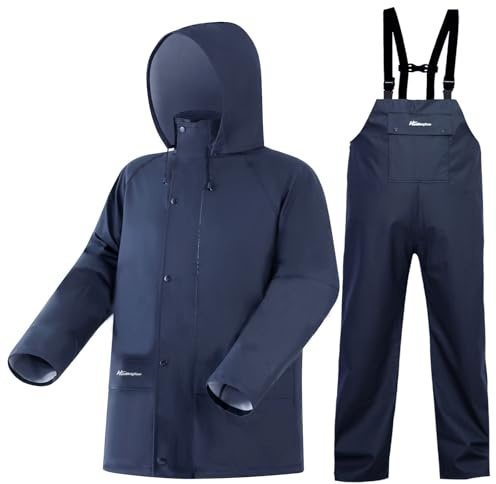 Rain Suit For Men & Women Waterproof Heavy Duty Rain Gear Outdoor Work Fishing Jacket & Trouser Raincoats(Reflective Blue,XXX-Large)