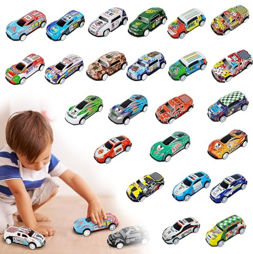 LURNODY Set di 24 mini auto giocattolo in metallo, con funzione di ritorno, perfetto per bambini, per ogni ragazzo, regalo