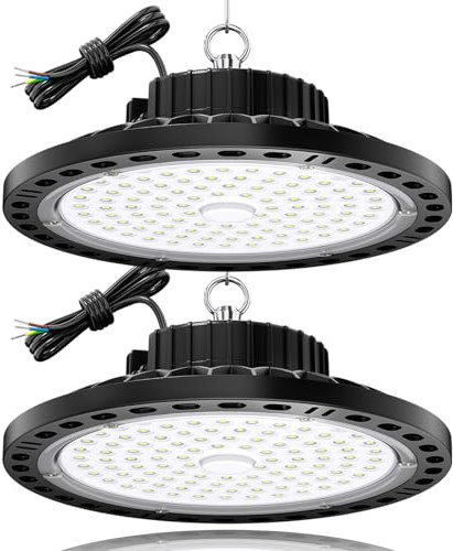 TOPAUBUB 100W UFO Focos LED Interior Techo 2 Piezas, Lamparas LED Techo 10000LM IP65 6500K con Cadena Metálica de 30CM, Driver, Foco Industrial para Garaje