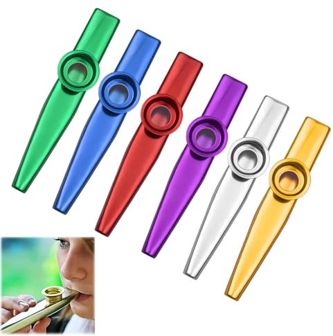 6 Stück Kazoos, Kazoo Instrument, Kazoo Metall, Geeignet für Kinder, Erwachsene Und Musikanfänger, Kinder Party Favors Geschenke(Gold/Grün/Rot/Blau/Silber/Lila)