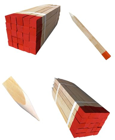 50 Paletti in Legno di Faggio 25x25 mm – Lunghezza 40 cm – Punta Verniciata Rossa – Paletti di Riferimento per Rilievi Geodetici e Segnalazione – Pali da Giardino e Recinzione Robusti